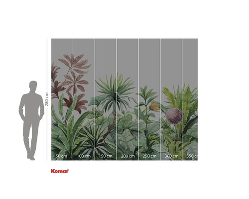 Papier peint photo avec motif jungle et indications de taille.