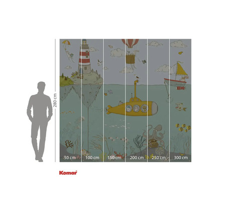 Papier peint photo Komar avec monde sous-marin, phare, sous-marin, montgolfière et voilier