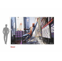 Papier peint Komar Spiderman avec indication des dimensions et silhouette humaine