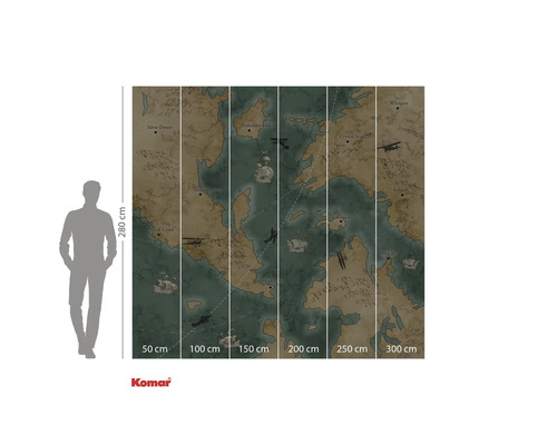 Image murale Komar avec un motif de carte du monde et des indications de taille.