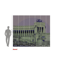 Papier peint photo avec un bâtiment et des indications de taille