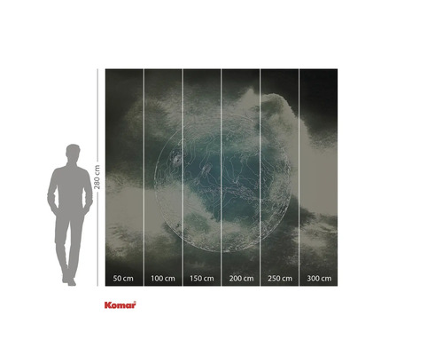 Papier peint photo avec motif de lune et indications de taille.