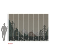 Papier peint photo avec motif de forêt, maison et lune