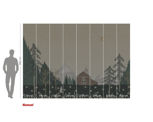 Papier peint photo avec motif de forêt, maison et lune