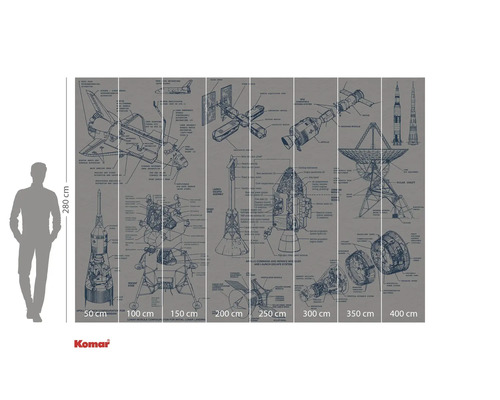 Papier peint photo Komar avec illustrations d'engins spatiaux et explications