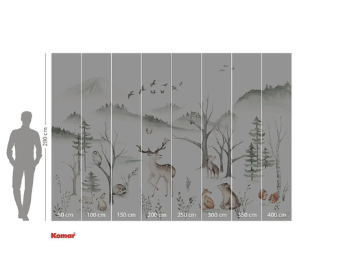 Fototapete mit Waldtiermotiv und Grössenangaben