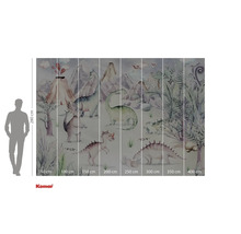 Papier peint photo avec motif de dinosaures et paysage volcanique