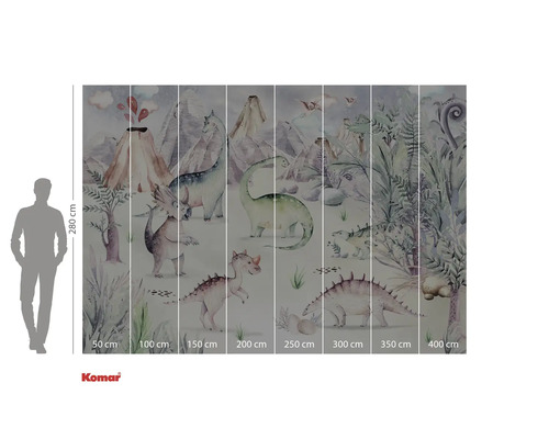 Papier peint photo avec motif de dinosaures et paysage volcanique