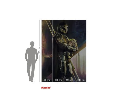 Papier peint photo Komar Star Wars The Mandalorian et Baby Yoda, 280 cm de haut, représentant une scène de la série.