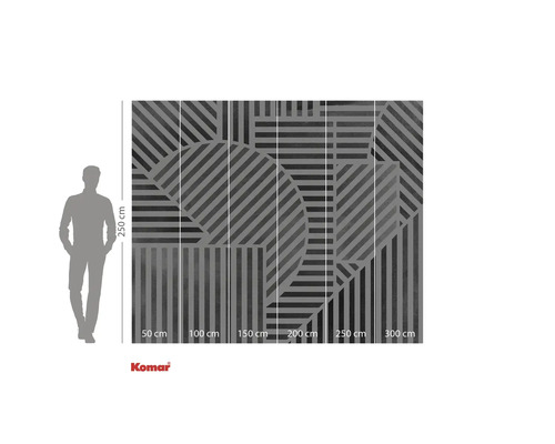 Papier peint photo Komar avec motif géométrique à rayures et indications de dimensions