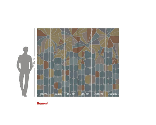 Papier peint photo Komar avec fleurs et formes géométriques, dimensions 250 cm de hauteur et 300 cm de largeur