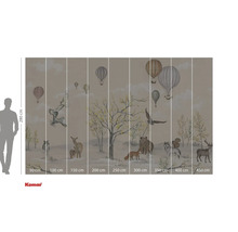 Papier peint photo avec animaux de la forêt et montgolfières