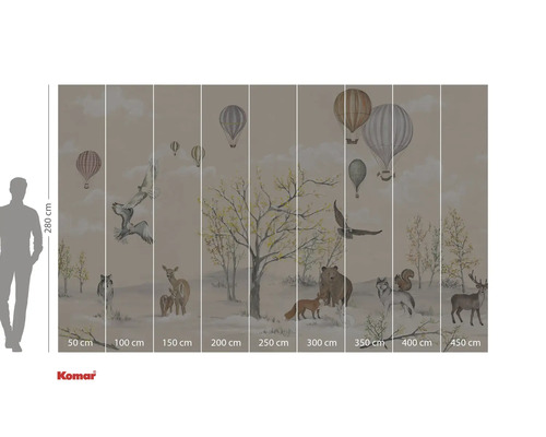 Papier peint photo avec animaux de la forêt et montgolfières