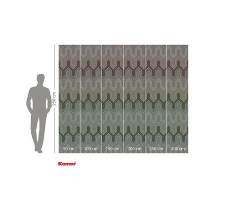 Papier peint photo avec motif géométrique en zigzag et indications de taille.