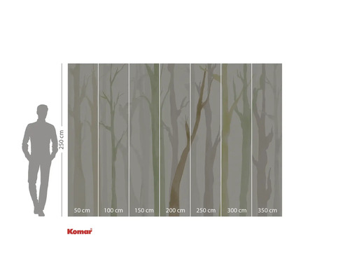 Papier peint photo Komar avec motif d'arbre et indications de taille.