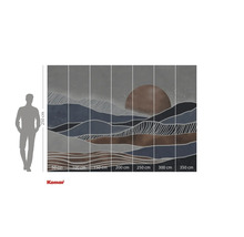 Papier peint photo Komar avec motif de montagne abstraite et soleil, pour la décoration murale