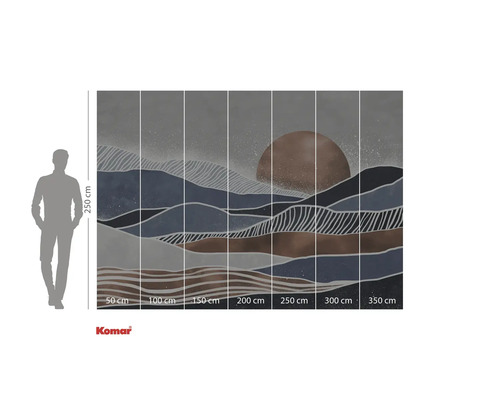 Papier peint photo Komar avec motif de montagne abstraite et soleil, pour la décoration murale