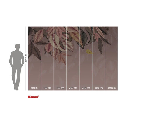 Papier peint photo avec motif de feuilles et indications de taille