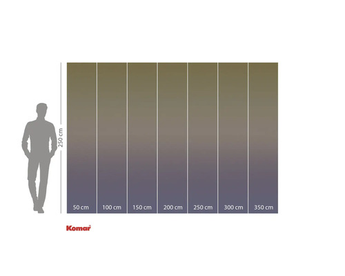 Indications de taille d'un papier peint photo d'une hauteur de 250 cm et de largeurs de 50 cm à 350 cm.