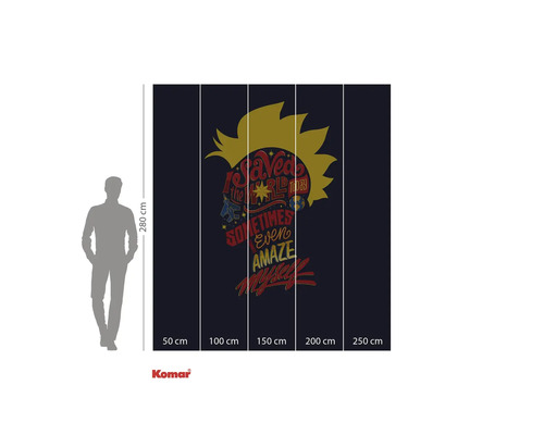 Papier peint Komar avec motif de bande dessinée et indications de taille.