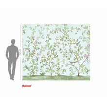 Papier peint photo avec motif d'arbre, d'oiseau et de fleurs