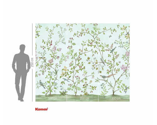 Papier peint photo avec motif d'arbre, d'oiseau et de fleurs