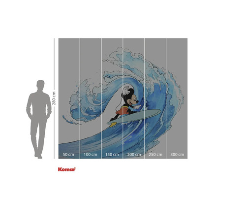 Papier peint photo avec Mickey Mouse faisant du surf sur une vague