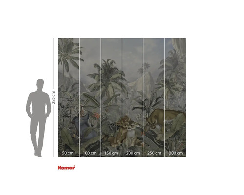 Komar Papier peint motif jungle, palmiers et famille de lions, 280x300 cm