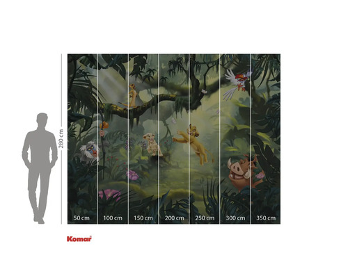 Papier peint photo Komar avec des motifs de jungle et des personnages du Roi Lion, 280 cm de haut et disponible en différentes largeurs