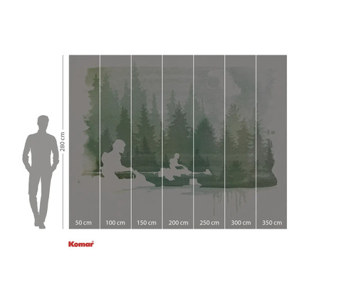 Papier peint photo avec motif de forêt et personnages assis, dimensions 280 x 350 cm.