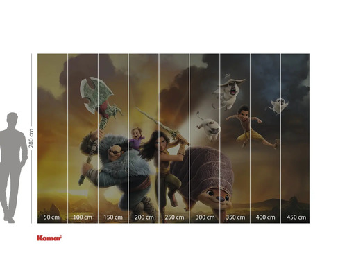 Image murale avec des personnages du film Raya et le Dernier Dragon avec indications de taille