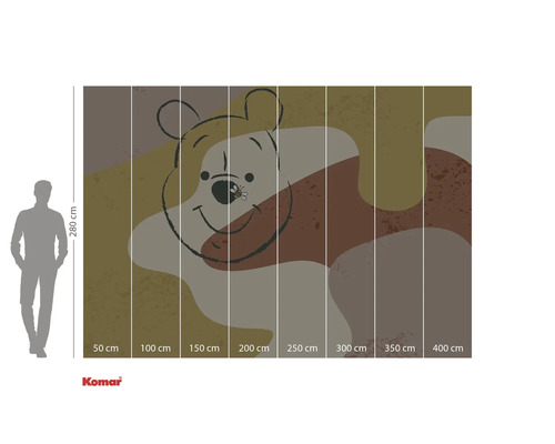 Papier peint photo Komar avec motif Winnie l'ourson et indications de taille.