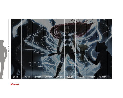 Peinture murale Thor avec Groot et Rocket dans le style d'une bande dessinée