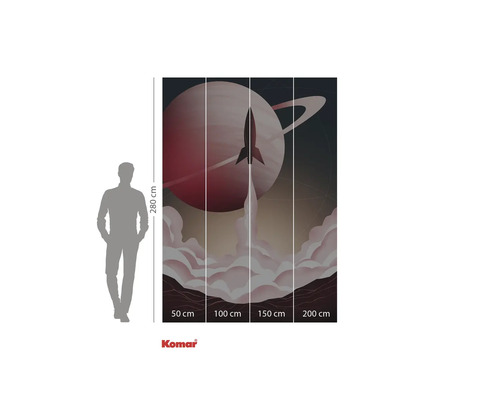 Papier peint photo avec lancement de fusée devant une planète