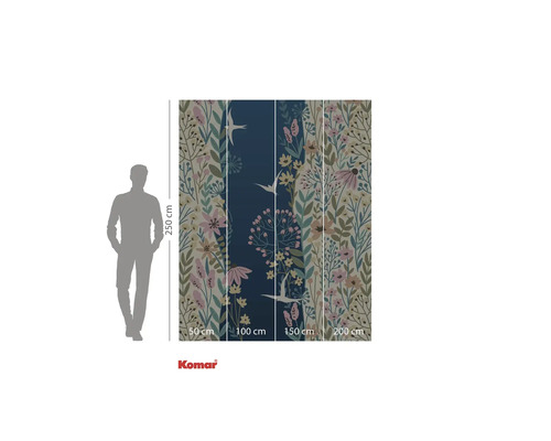 Papier peint intissé avec motif de fleurs et d'oiseaux, dimension du papier peint 250 sur 200 cm