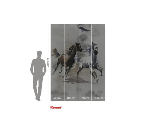 Papier peint photo Komar avec motif de chevaux et indications de taille