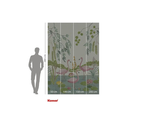 Papier peint photo avec des flamants roses, des nénuphars et des plantes