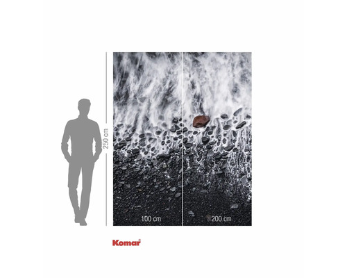 Papier peint photo Komar avec motif de plage, pierres et vagues, 300 centimètres de large et 250 centimètres de haut