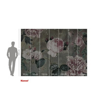 Fototapete mit Rosenmuster und Größenangaben.