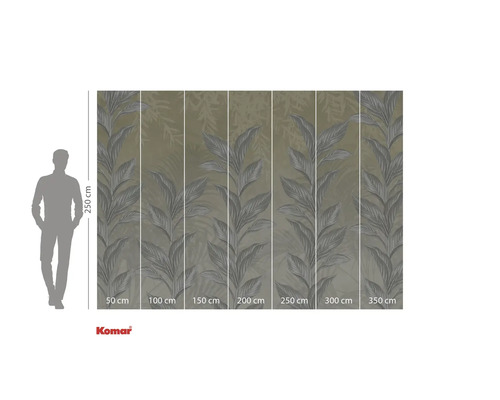 Papier peint photo avec motif de feuilles et indications de largeur
