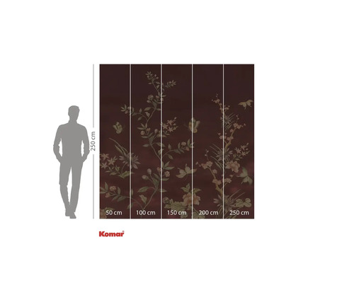 Fototapete mit Blumenmuster und Maßangaben