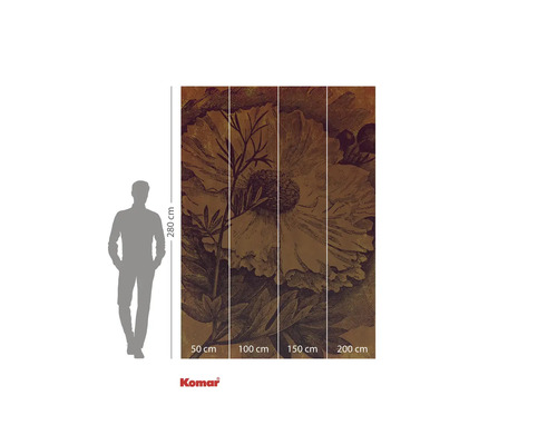 Papier peint photo avec motif floral, composé de quatre parties, dimensions 280 cm de hauteur sur 200 cm de largeur