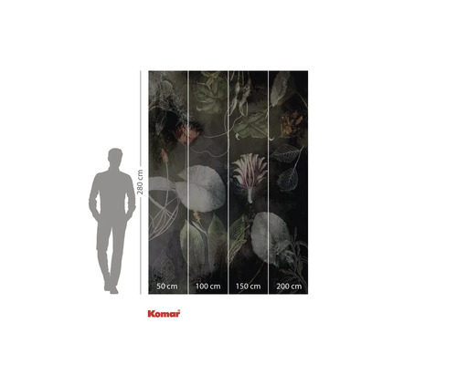 Papier peint photo avec motif de fleurs et de feuilles, dimensions 280 x 200 cm.