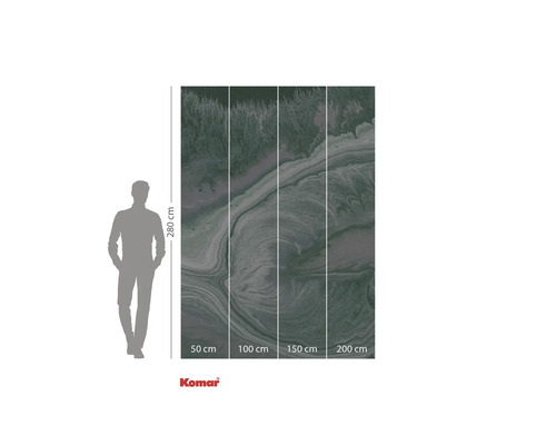 Papier peint photo Komar avec motif marbré et indications de taille.