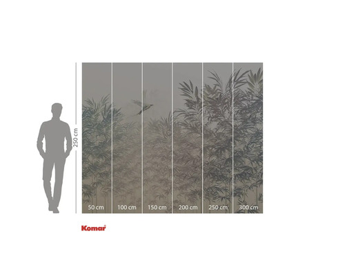 Komar Fototapete mit Bambuswald und Vogel, Maße 250 x 300 cm