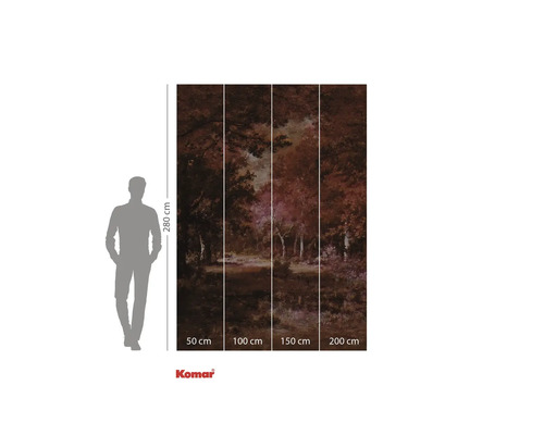 Papier peint photo avec motif de forêt, composé de quatre parties et indications de taille