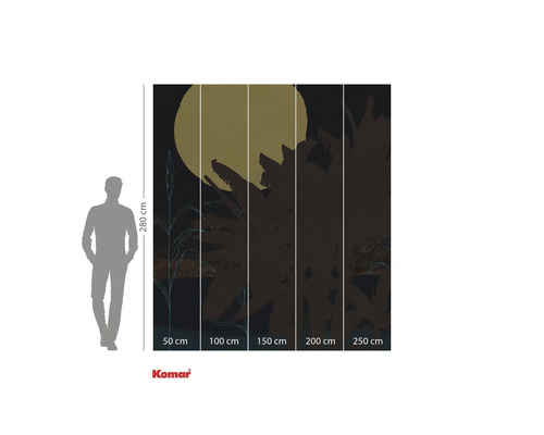 Papier peint photo Komar avec motif de plantes, lune et indications de taille