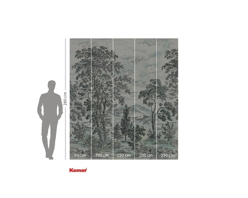 Papier peint photo avec paysage forestier et indications de taille