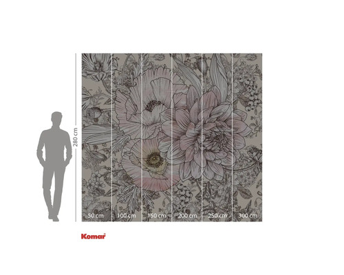 Papier peint photo avec motif floral et indications de taille