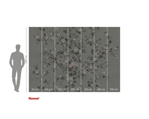Fototapete mit Rosenmuster und Grössenangaben